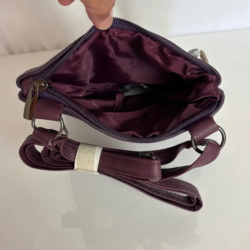 Krediz Purple Super‎ Soft Genuine Leather Crossbody Bag Organizer NWT